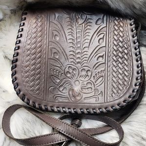 Patricia Nash Rosolini Leather Saddle Bag in gray floral